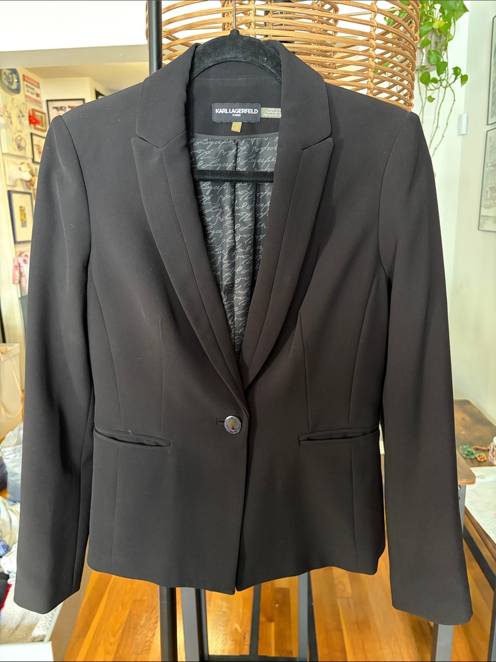 Karl Lagerfeld Black Single-Button Tailored Blazer